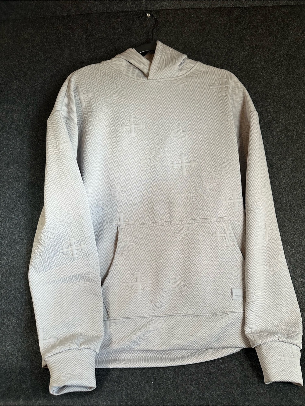 Saints Studio Hoodie Men's Grey Pullover Herringbone Pattern Size M
